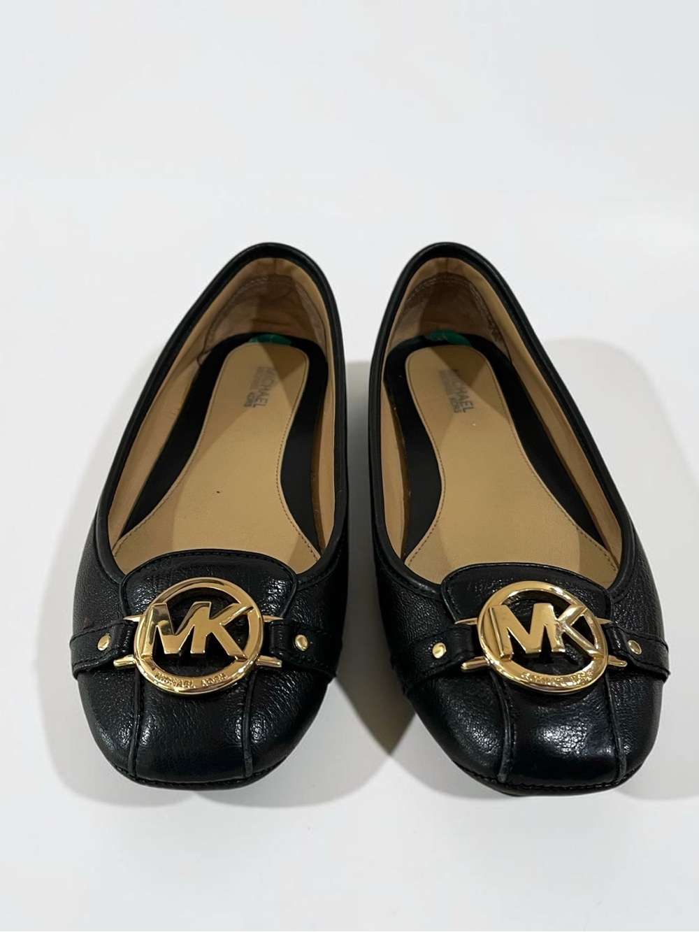Michael Kors Black Leather MK Medallion Ballet Flats